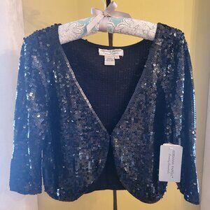 Adrianna Papell Elegant Black Sequin/Silk Bolero, 3/4 sleeves. V-neck
